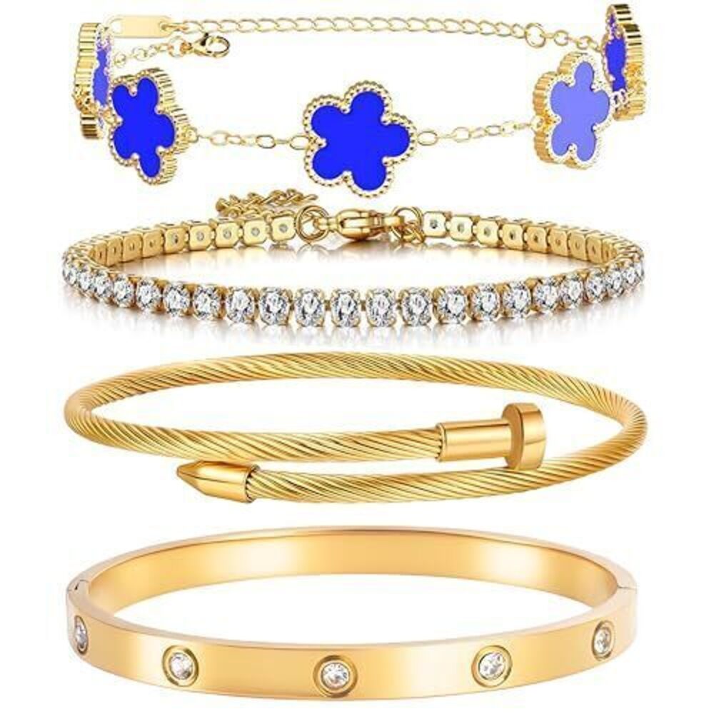 6540 18K Gold Plated Stackable Floral Gold Clover Bracelets Set Love Bangle